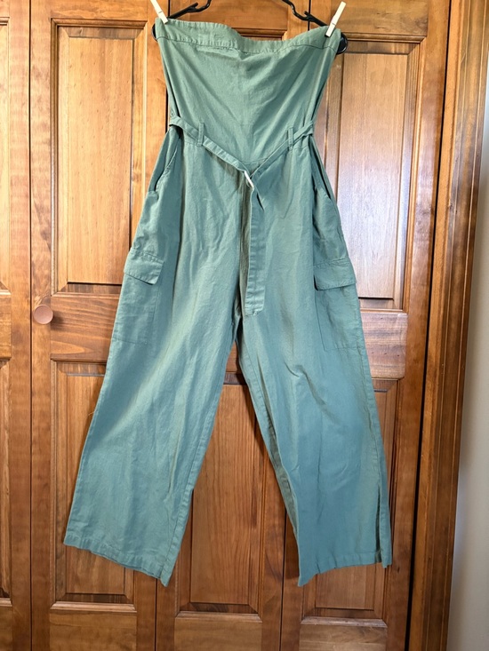 Sim & Sam Pants - Sim & Sam Strapless Belted Olive Green Romper Utility Wide-Leg Large